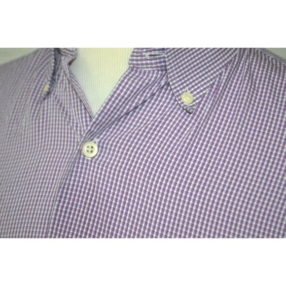 PETER MILLAR Crown Finish Long Sleeve Button Front Shirt SIZE MED Purple Check - Picture 4 of 6